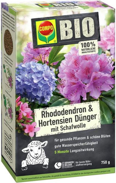 Compo Bio Rhododendron Langzeit-Dünger mit Schafwolle für Hortensien, Azaleen und Moorbeetpflanzen, 750 g - Bild 1