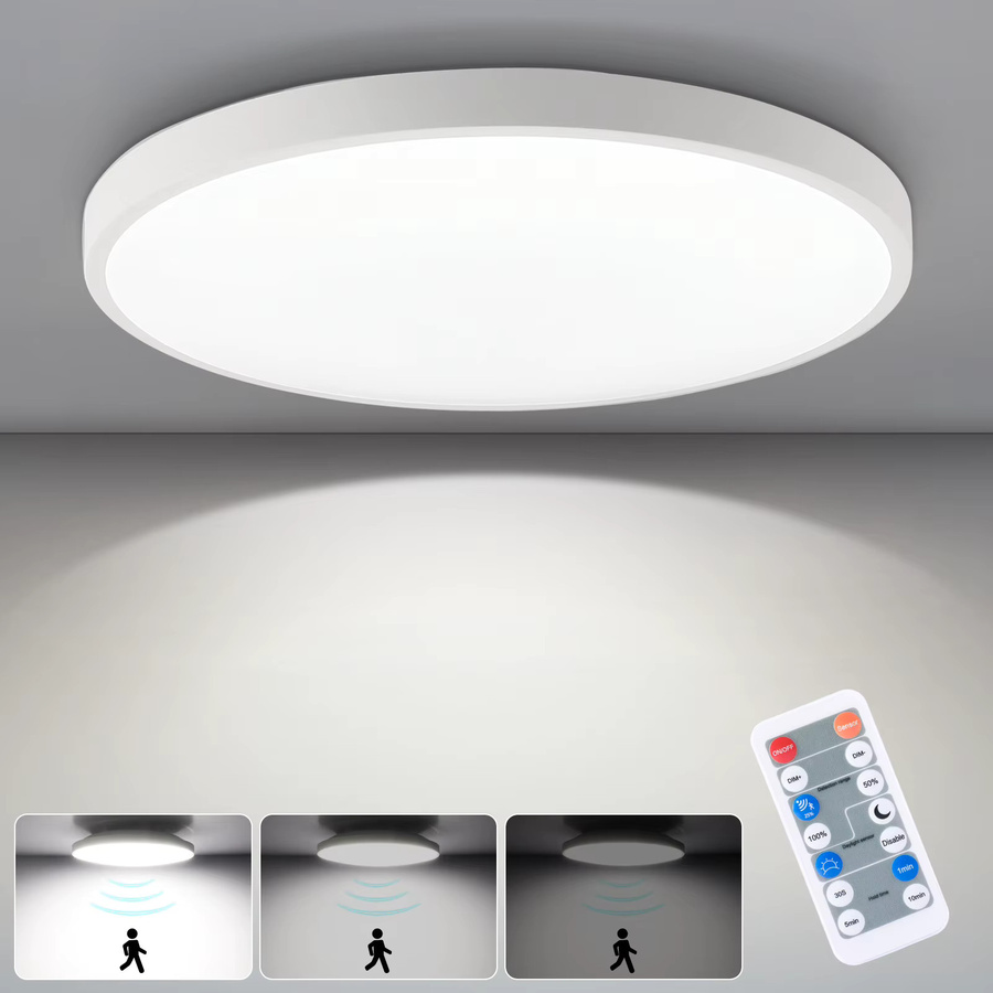 10 Stück Oraymin LED-Deckenleuchten in Weiß, 18 W, 1800 lm, 4000 K, rund, Durchmesser: 22 cm, mit Radar-Bewegungsmelder und Fernbedienung, IP54, modern - Bild 2