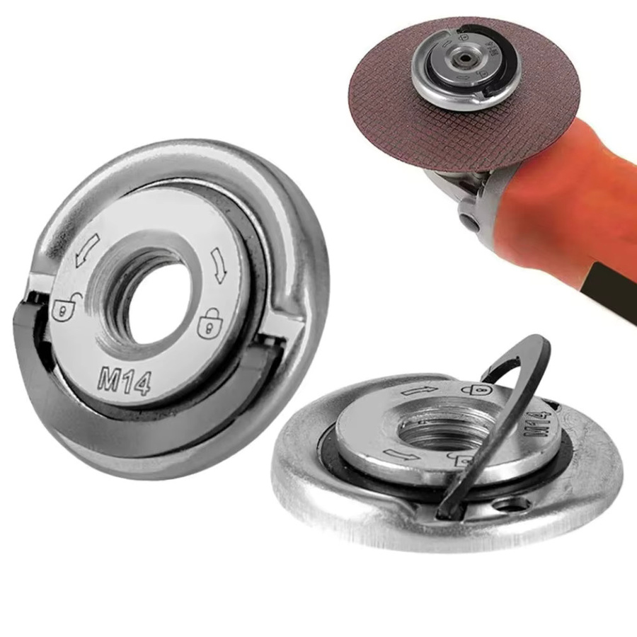 Power Chuck Quick Release Set für Winkelschleifer M14 und M10, Selbstverriegelnde Spannplatte mit Flanschmutter, Farbe: Silber - Bild 2