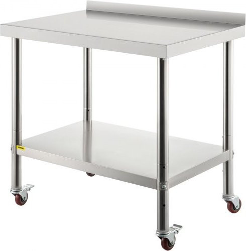 VEVOR Arbeitstisch aus Edelstahl mit höhenverstellbarer Ablage und Rollen, silber, B/T/H: 91,4 x 61,0 x 89,0 cm - Bild 1