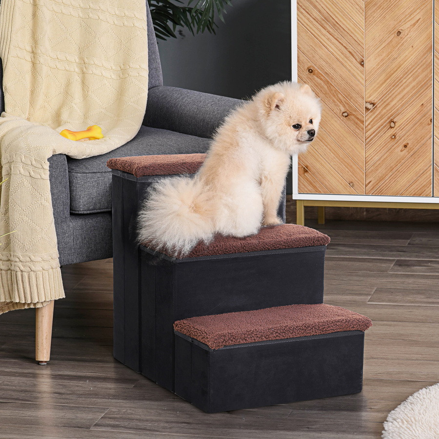 PawHut Haustiertreppe aus MDF mit 3 Stufen und Stauraum für Katzen und Hunde, Schwarz, B/T/H: 40 x 54 x 48 cm - Bild 2