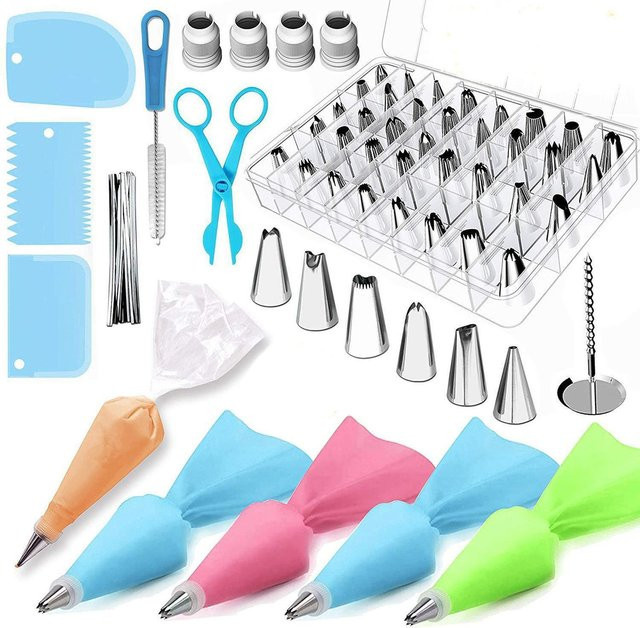 Neoglint Kuchen Dekorations-Set mit 72 Teilen in Weiß und Multicolour inklusive Spritzbeutel und Edelstahl-Tüllen zum Backen - Bild 1