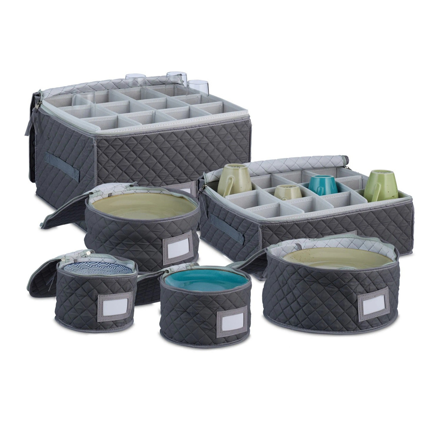 Relaxdays Aufbewahrungsbox für Geschirr aus Polyester in Grau, 6er Set - Bild 2