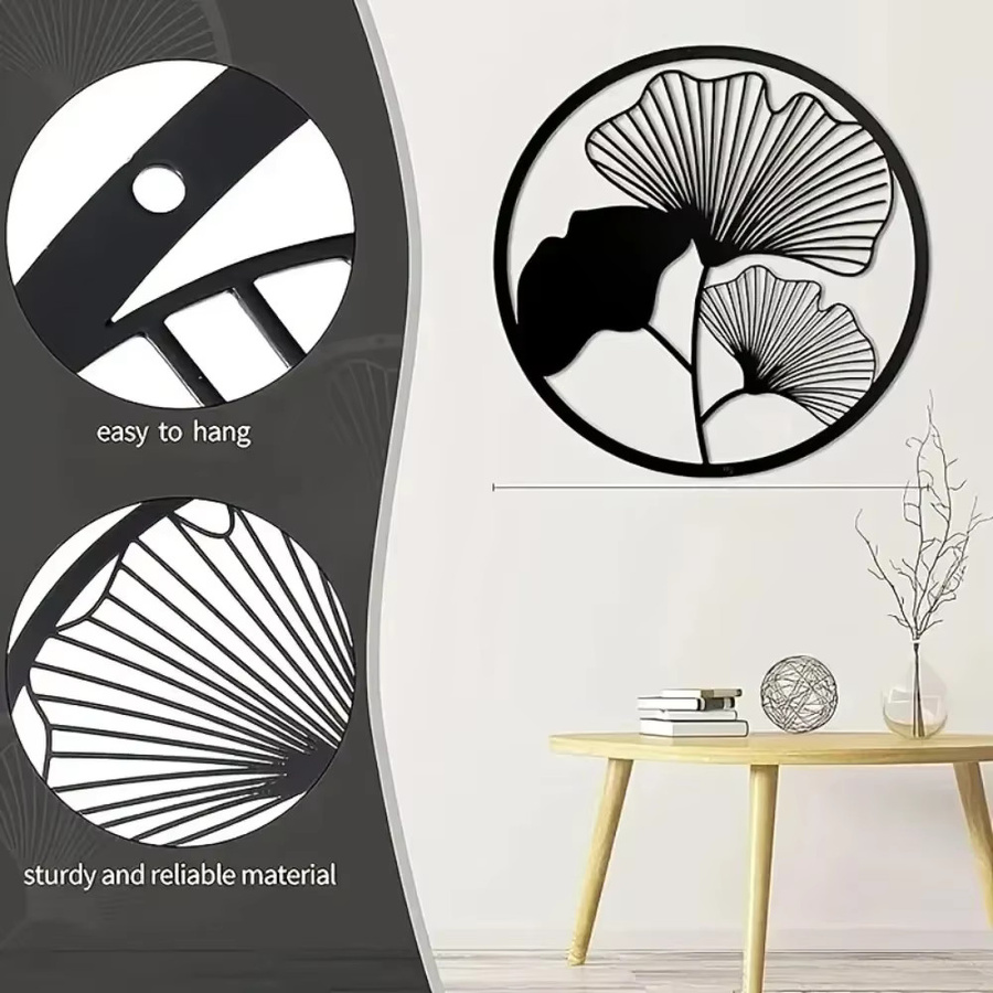 HELLOYOUNG Ginkgo Blatt Wandkunst Skulptur Set, 3 Stück exquisite Wanddekoration - Bild 4