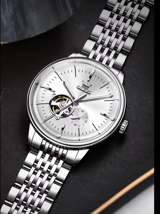 OLEVS Armbanduhr Automatik, Edelstahl, Silber, Herren - Bild 7