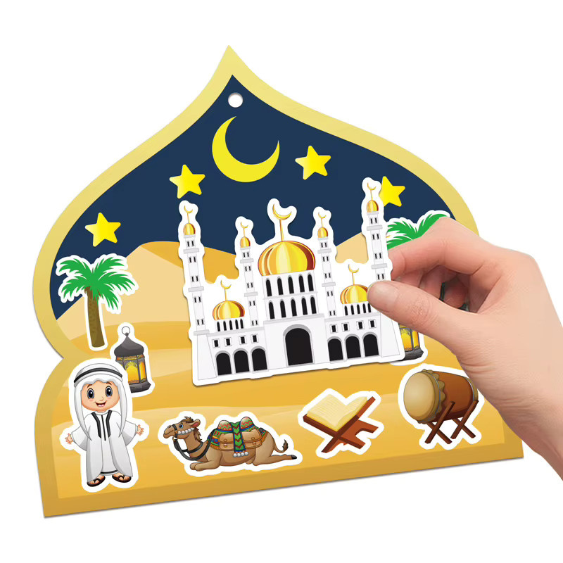 ZQNYCY 36 Stück Eid Mubarak DIY Szenenaufkleber Set mit Band als Ramadan Kinder Geschenk und Islamische Muslim Party Dekoration in Mehrfarbig - Bild 4