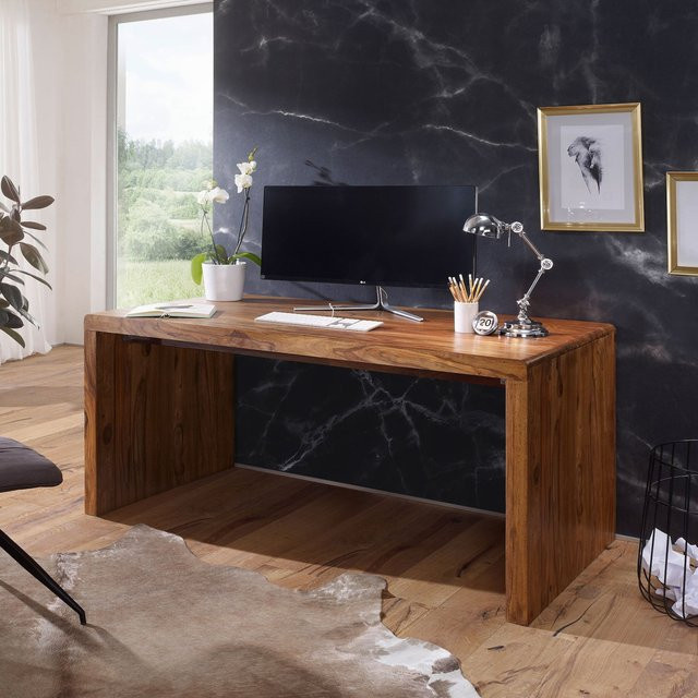 FineBuy Büro Schreibtisch aus Sheesham Massivholz in Braun, B/T/H: 160 x 80 x 76 cm - Bild 1