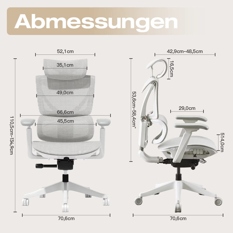 WELAX S7 Ergonomischer Bürostuhl in Schwarz mit Netzrücken, hoher Rückenlehne und verstellbaren Armlehnen für Homeoffice und Gaming - Bild 2