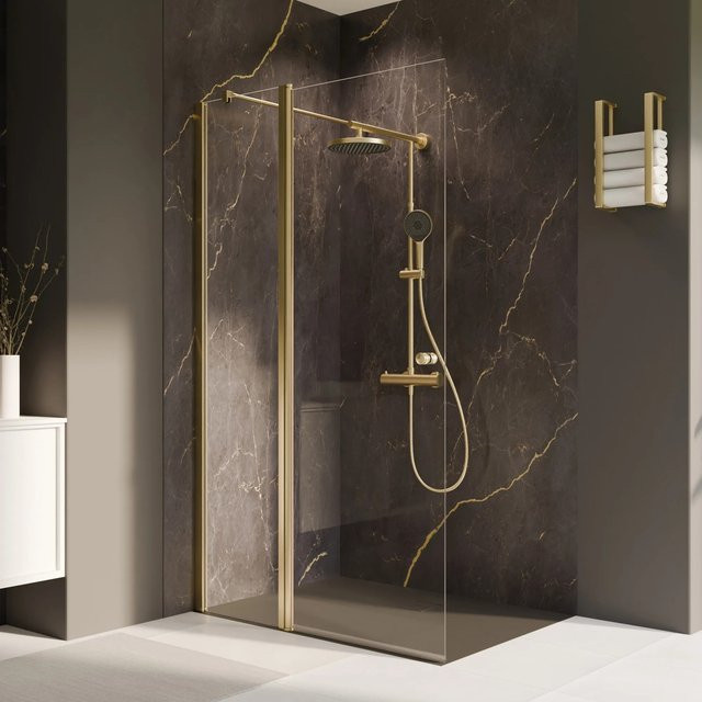 Breuer Duschwand Elana 2.0 mit beweglichem Element in Klarglas und Gold, B/T/H: 200 x 140 cm, Ausführung Links - Bild 1