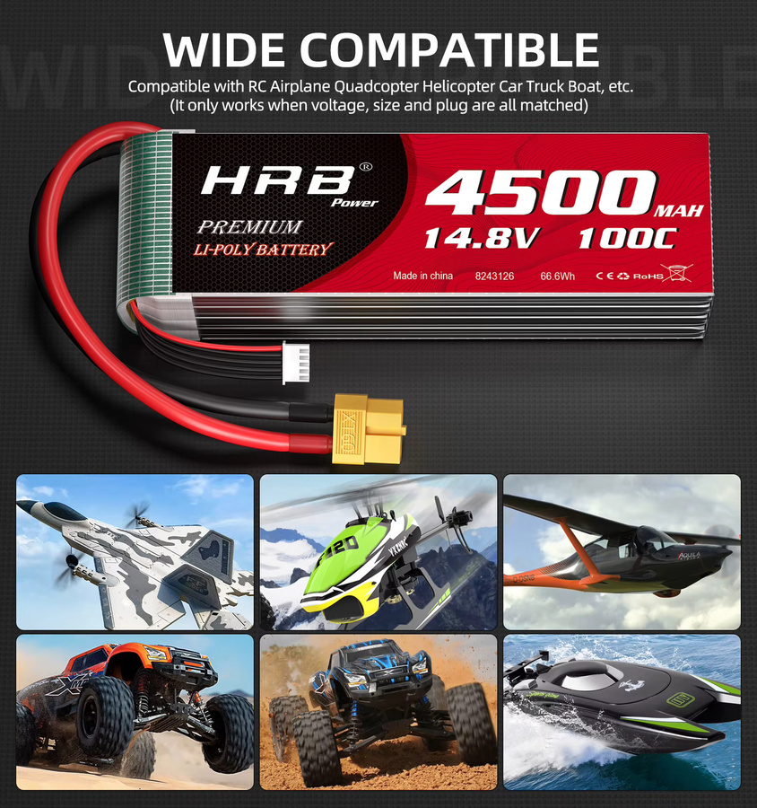 HRB Lipo-Akku 4500mAh mit XT60 oder XT90 Anschluss für RC Quadcopter, Hubschrauber, Boot, Auto und Flugzeug - Bild 3