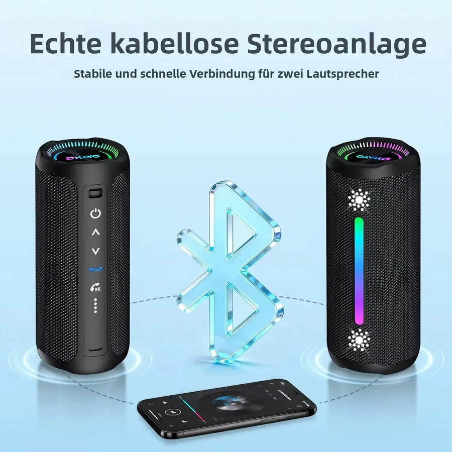 OHAYO Bluetooth-Lautsprecher 35W mit Super Bass, IPX7 Wasserdicht, Tragbarer Outdoor-Lautsprecher in Schwarz - Bild 6