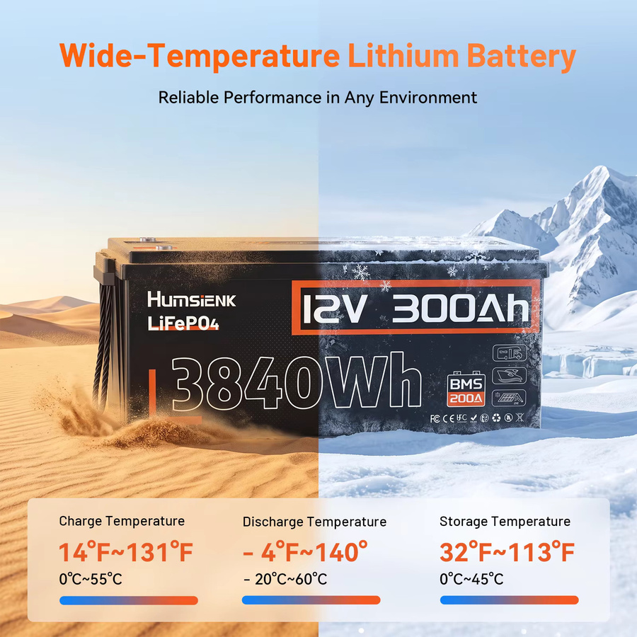 Humsienk LiFePO4 Batterie 12V 300Ah mit 3968Wh Energie und 200A BMS aus Grade A+ Zellen in Schwarz - Bild 4