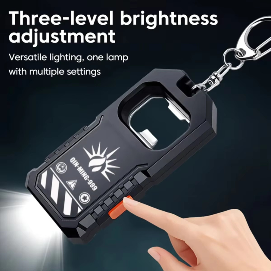 XIWANGFIRE LED-Schlüsselanhänger-Taschenlampe in Schwarz mit Flaschenöffner und wiederaufladbarem Akku - Bild 2