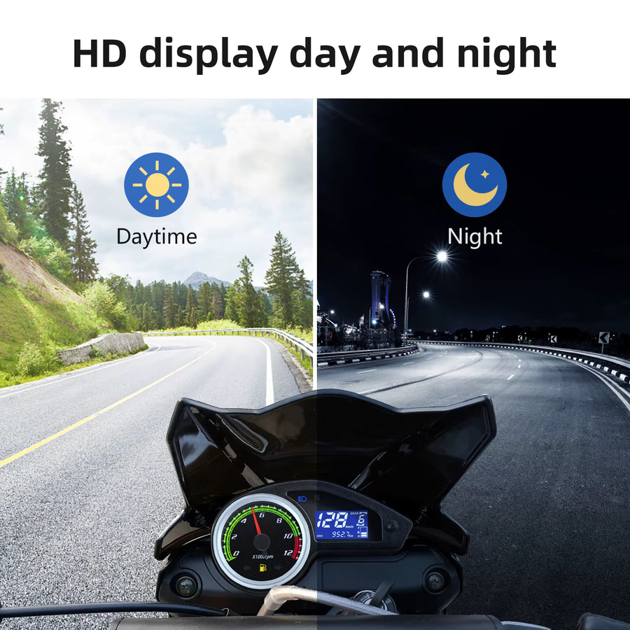 Digitaler Motorrad Tacho MAIMEIMI mit 12000RPM Tachometer, Kilometerzähler und Kraftstoffanzeige in Schwarz für 12V Motorräder - Bild 4