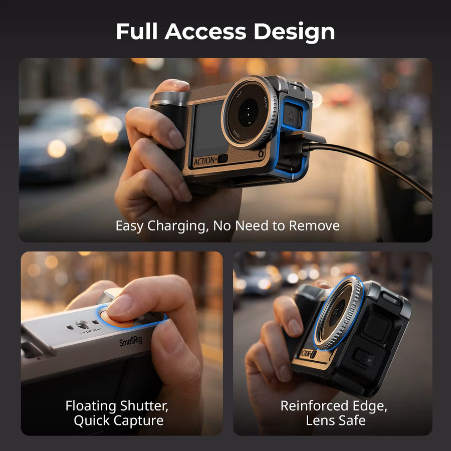SmallRig Street-Photography-Cage All-in-One-Griffset für DJI OSMO Action 6 in Schwarz mit Schultergurt - 5891 - Bild 4