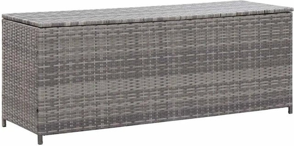 vidaXL Garten-Auflagenbox aus Poly Rattan in Grau mit pulverbeschichtetem Stahlgestell, B/T/H: 150 x 50 x 60 cm