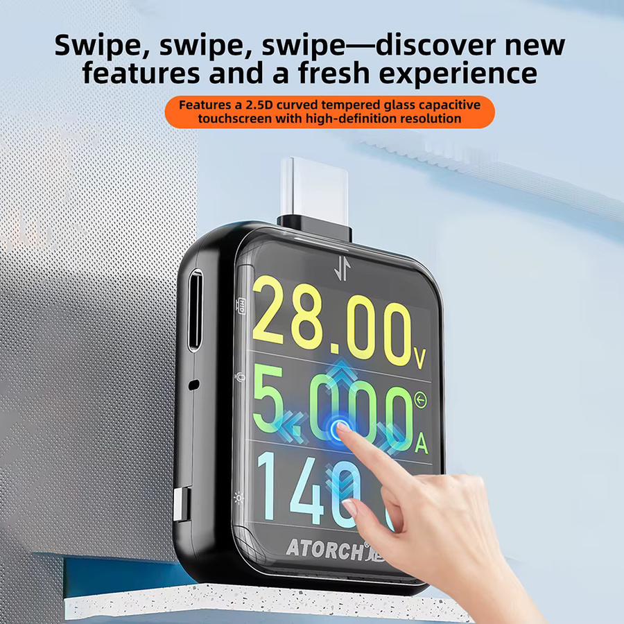 Diymore Typ-C USB-Ladetester T3 mit Touch-Steuerung und Schwerkraftsensor, digitales Voltmeter und Amperemeter, hochpräzises Leistungsmessgerät in Orange - Bild 3