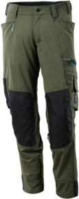 Mascot Stretchhose mit Knietaschen und Reflexstreifen in Moosgrün mit Cordura-Material - Bild 1