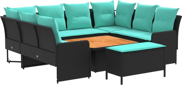 vidaXL Gartenmöbel-Set aus PE-Rattan mit 7 Teilen in Schwarz und Türkis - Bild 1
