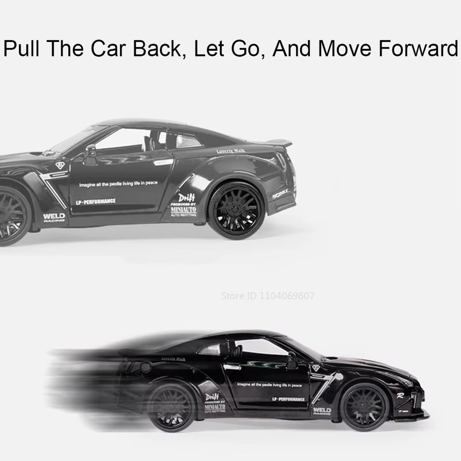 MAKEDA GTR GTR34 Miniatur-Sportwagen-Modell, Maßstab 1:32, mit Licht und Sound, Gelb - Bild 5