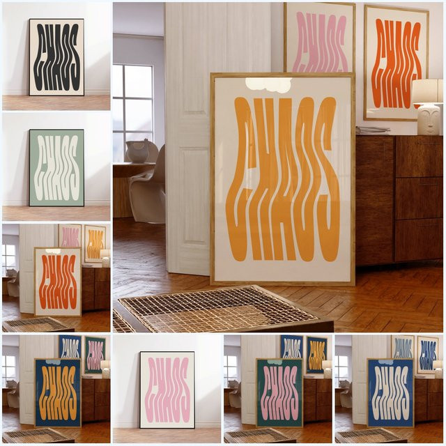 FajerminArt Chaos Typografie Kunstdruck als modernes Leinwandgemälde in Mehrfarbig - Bild 1
