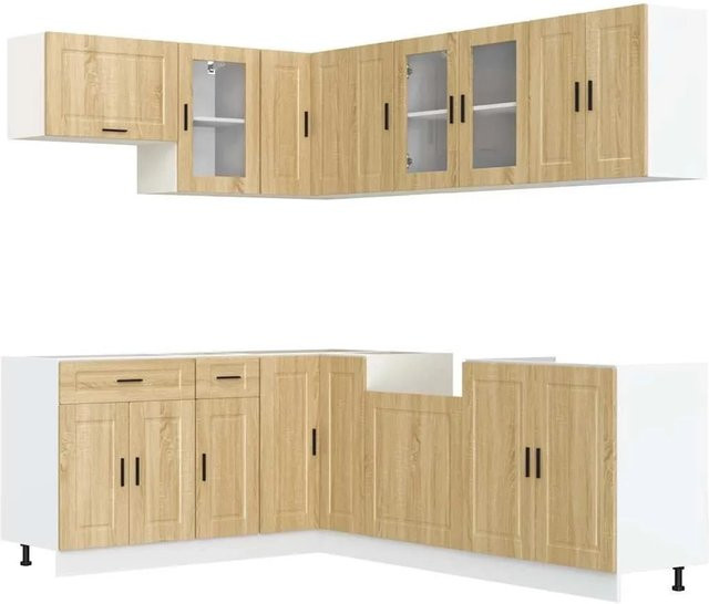 vidaXL Küchenschrank-Set Porto aus Holzwerkstoff und Glas in Sonoma-Eiche, 11-teilig - Bild 1