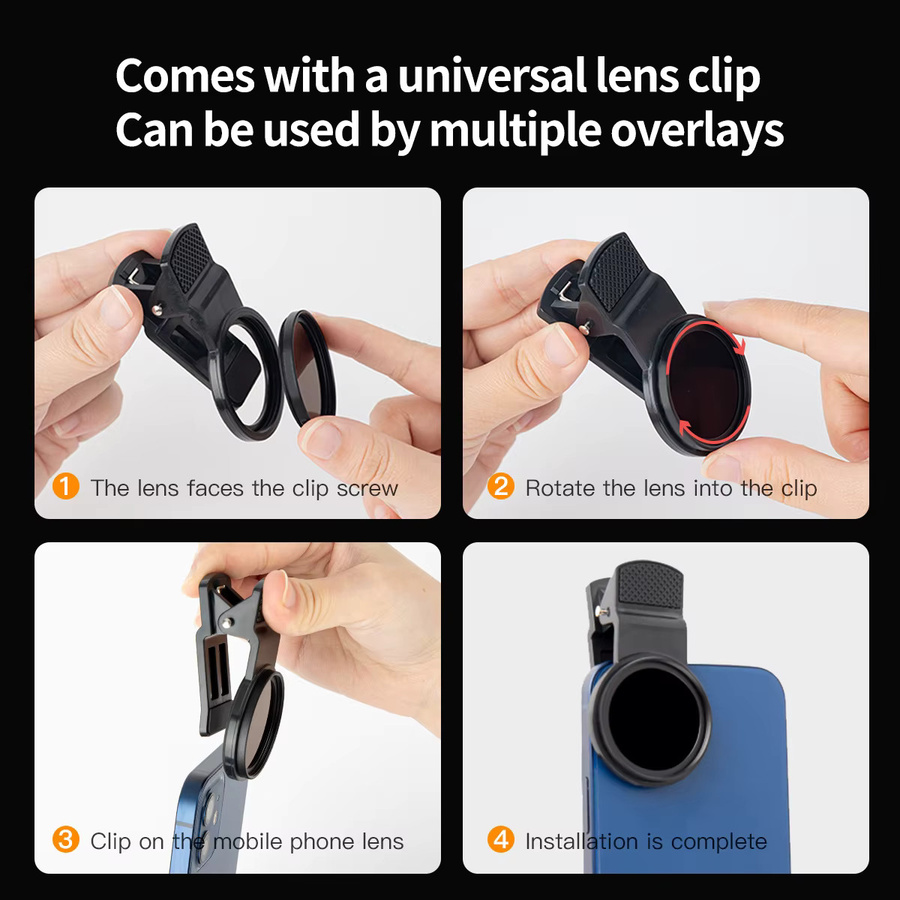 Smart iPhone Handy-Objektivfilter Set mit CPL GND ND8 Halterung für Makro Weitwinkel und Nahaufnahmen in Weiß und Schwarz, Durchmesser: 37 mm - Bild 3