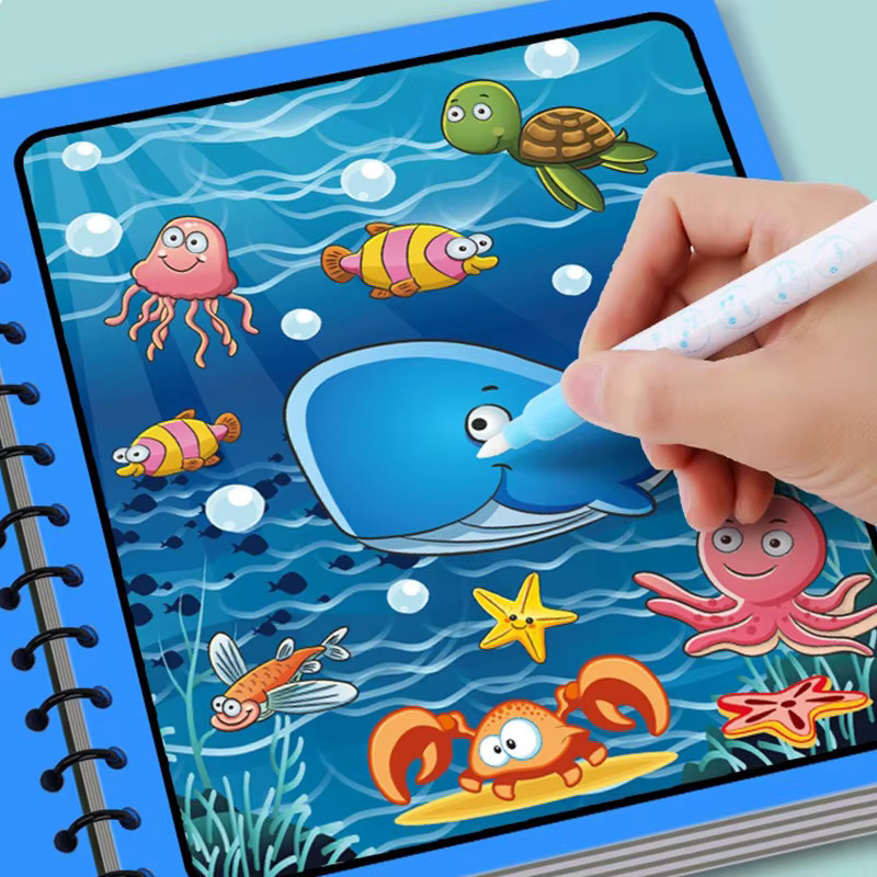 ZYF Magisches Wasser-Zeichenbuch, buntes Montessori, wiederverwendbares Malbuch mit Wasserpinsel, 1-teiliges Set - Bild 2