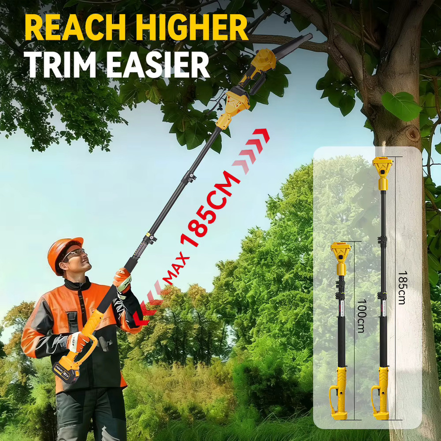 MELLWIN 4-in-1 Gartenpflegewerkzeug Set mit bürstlosem Teleskopstab, 8-Zoll-Kettensäge und 32-mm-Gartenschere, kompatibel mit Makita 18V LXT Akku, Farbe: Gelb - Bild 2