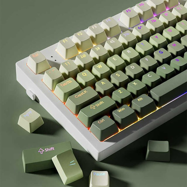 FSWHBY Green Grape PBT-Tastenkappen im Cherry-Profil mit RGB-Hintergrundbeleuchtung für mechanische MX-Switches, 130-teiliges Set in Grün - Bild 1