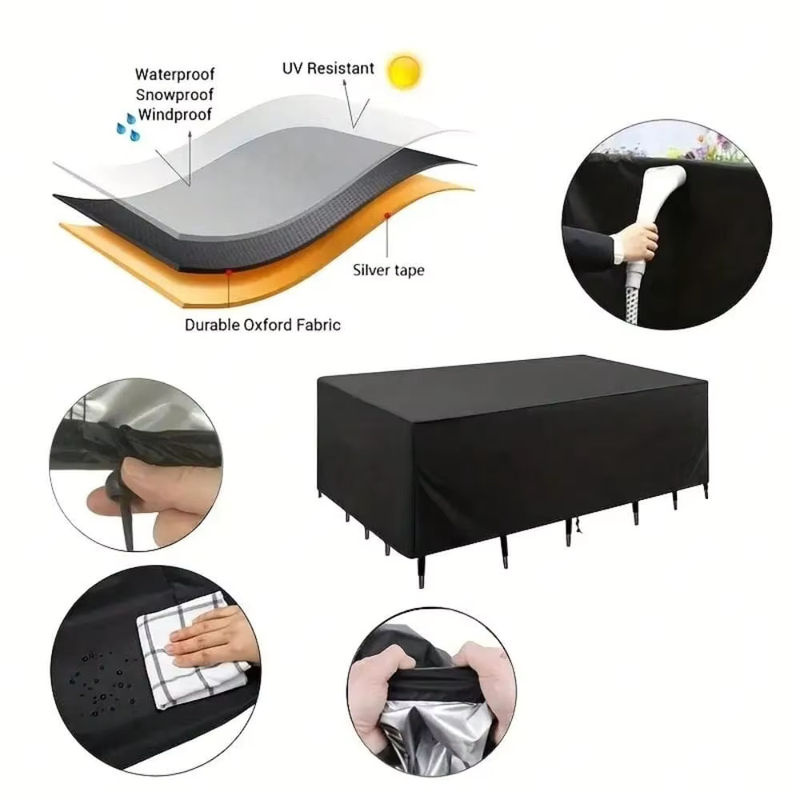 Wasserdichte und UV-beständige quadratische Terrassenmöbel-Abdeckung für Outdoor-Möbel in Schwarz und Silber - Bild 4
