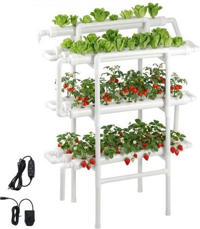 VEVOR Hydroponisches Pflanzensystem mit 3 Ebenen und 90 Steckplätzen, UPVC-Anbausystem inklusive Zeitschaltuhr für die Bewässerung zur Zucht von Gemüse, Obst und Kräutern - Bild 1