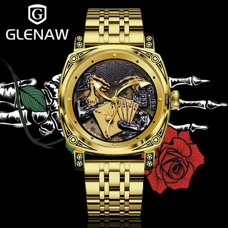 GLENAW Armbanduhr, Automatik, Edelstahl, Herren, Gold, Leuchtzeiger - Bild 2