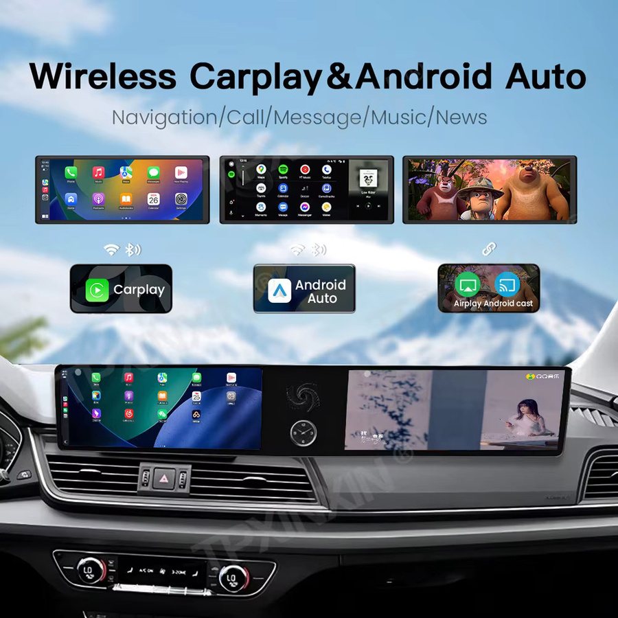 TPXINXIN Dual-Screen Autoradio mit Qualcomm 12,3 Zoll Display für Audi Q5, Android Auto und CarPlay mit GPS, Schwarz - Bild 4