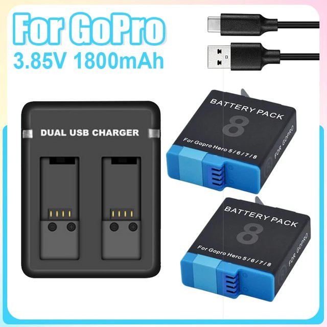 GoPro Kamera Akku AHDBT801 mit 1800 mAh in Schwarz für Hero8 Hero7 Hero6 Hero5 - Bild 1