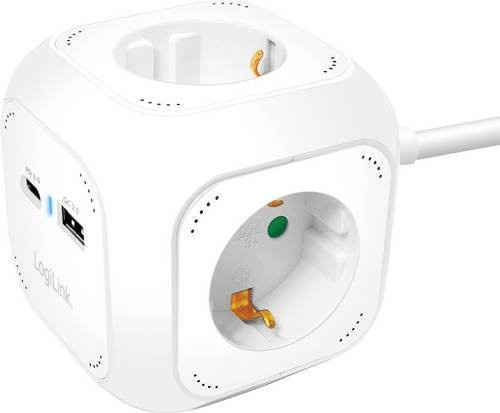 LogiLink LPS283U Steckdosenwürfel Weiß mit Schutzkontakt und USB-A sowie USB-C Anschlüssen - Bild 1