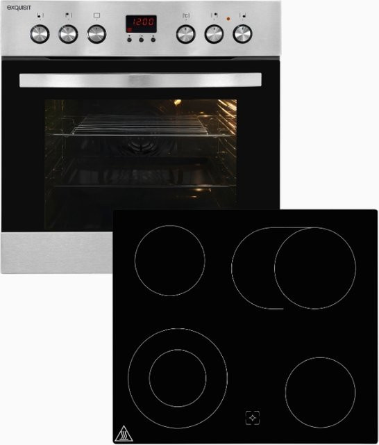 Exquisit EHE5185-1.3 Herd-Set in Schwarz/Silber mit Glaskeramik-Kochfeld und Einbaubackofen, B/T/H: 59,5 x 59,5 x 59,5 cm - Bild 1