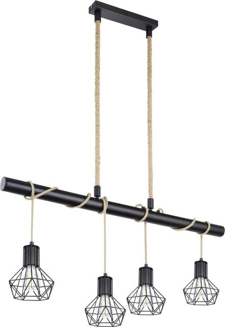 Globo Pendelleuchte Priska 4-flammig Schwarz Metall mit Hanfseil B/H/T: 100 x 120 x 15 cm - Bild 1