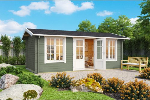Holz-Gartenhaus Lasita Pembrokeshire mit Flachdach in Grüngrau, B/H/T: 540 x 239,4 x 280 cm - Bild 1