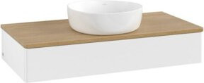V&B Waschtischunterschrank Antao ohne Frontstruktur in Weiß mit Eichenoptik, B/T/H: 100 x 50 x 19 cm - Bild 1