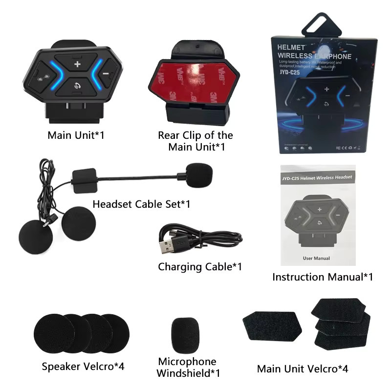 Kebidumei Kabelloses Bluetooth 5.4 Helm-Intercom-Headset mit Freisprechfunktion, MP3-Musikplayer und Sprachassistent in Schwarz - Bild 4