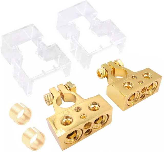 TOMTOP JMS Autobatterie-Anschlussklemmen in Gold für 0/2/4/8 Gauge AWG, positive und negative Batterieklemmen - Bild 1