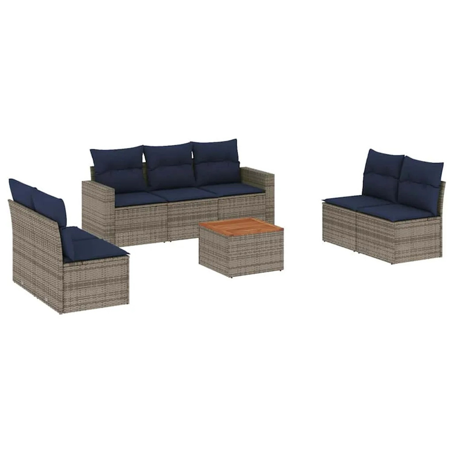 vidaXL 8-teilige Garten-Sofagarnitur aus grauem Poly-Rattan mit Kissen und Akazienholz - Bild 2