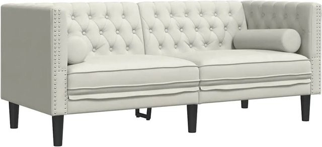 vidaXL Chesterfield-Sofa 2-Sitzer mit Nackenrollen aus Samt in Creme/Beige mit Massivholzrahmen - Bild 1