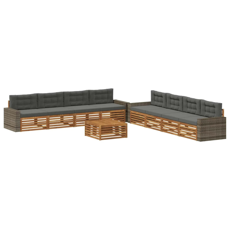 vidaXL Outdoor-Sofagarnitur aus Akazienholz und Polyester in Anthrazit und Natur, 9-teiliges L-Shape Set mit Tisch und Polstern - Bild 2