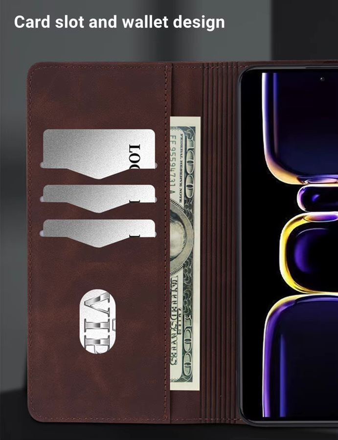 Honor Ledertasche Stand Flip Wallet Cover mit Kartensteckplatz und Magnetschnalle in Braun - Bild 2