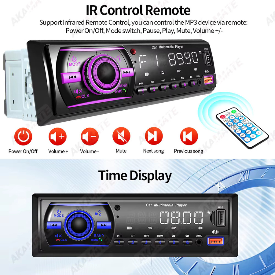 AKAMATE MP3 Autoradio mit Bluetooth, FM, AUX, USB und TF-Kartenslot in Schwarz - Bild 5