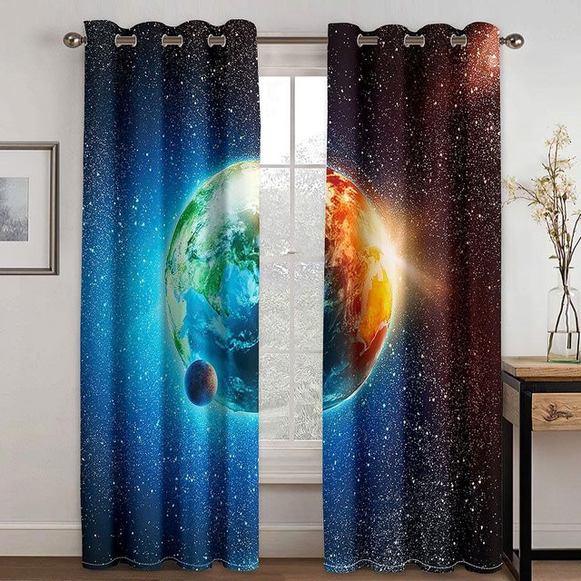 Yiran Furniture Galaxie Weltraum Vorhänge aus Polyester, 2 Stück, Multicolor, Höhe: 130 cm, Breite: 100 cm - Bild 1