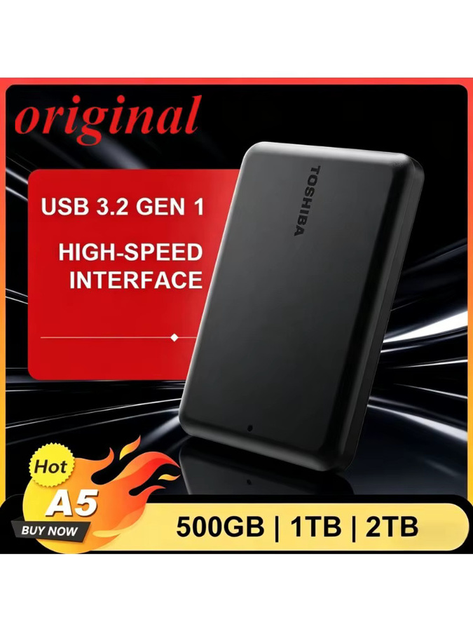 Toshiba A5 Serie Tragbare Festplatte Schwarz USB 3.2 Gen1 HDD mit 500GB, 1TB oder 2TB Kapazität kompatibel mit Mac - Bild 4