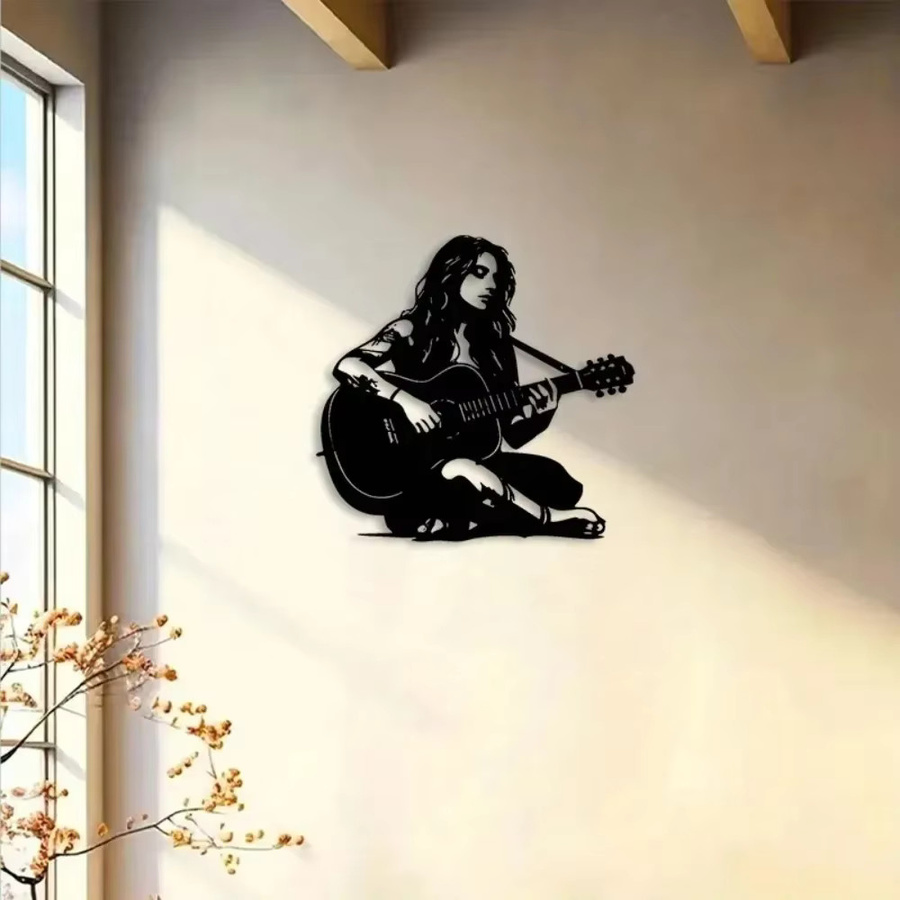 Metall-Wandkunst Lady Guitarist von CIFBUY in Schwarz-Weiß als modernes Eisendekor im Portrait-Stil - Bild 2